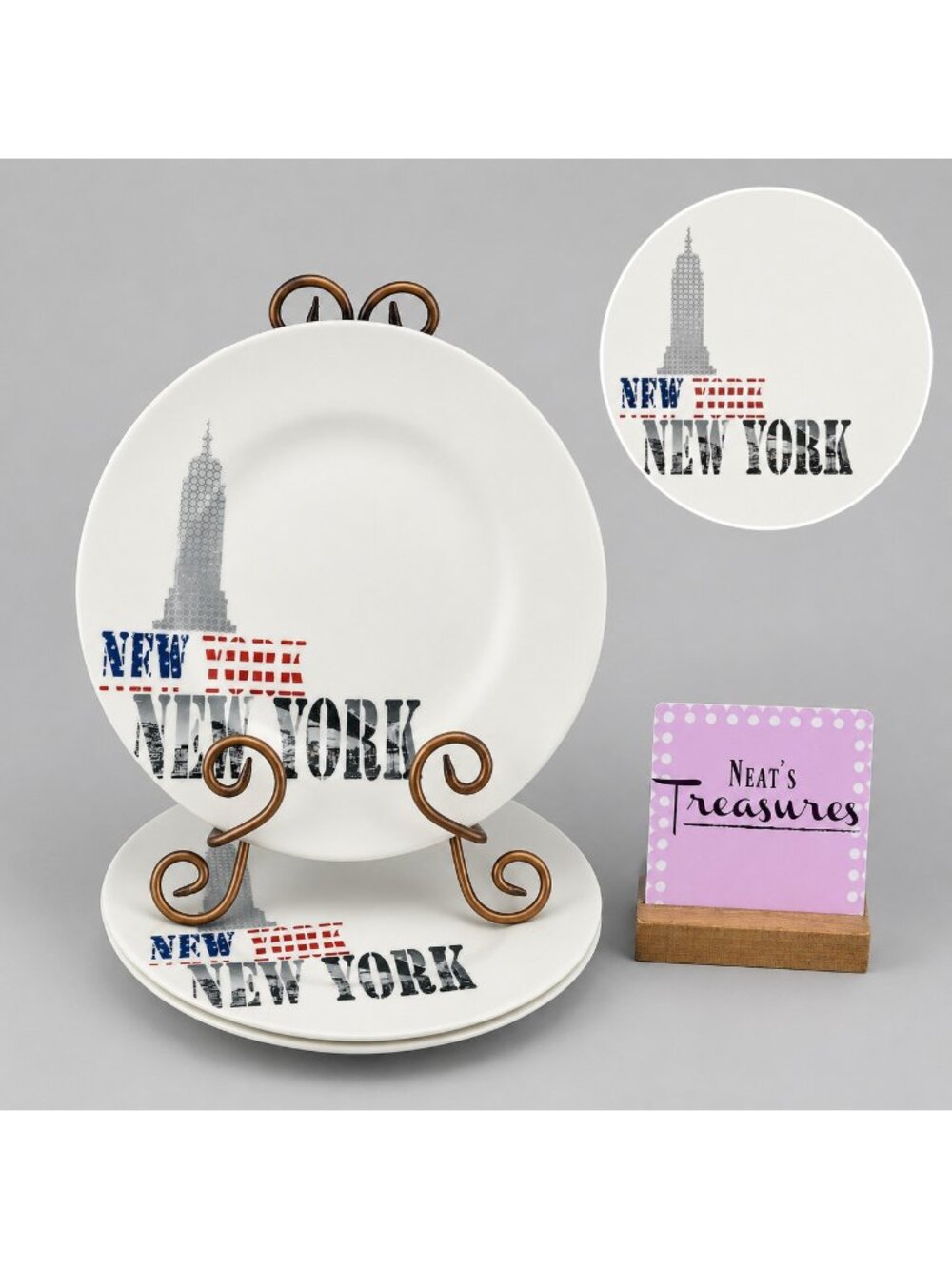 Creative Tops NEW YORK  Iconic Skyline Porcelain 8" White Salad Plates Set of 2